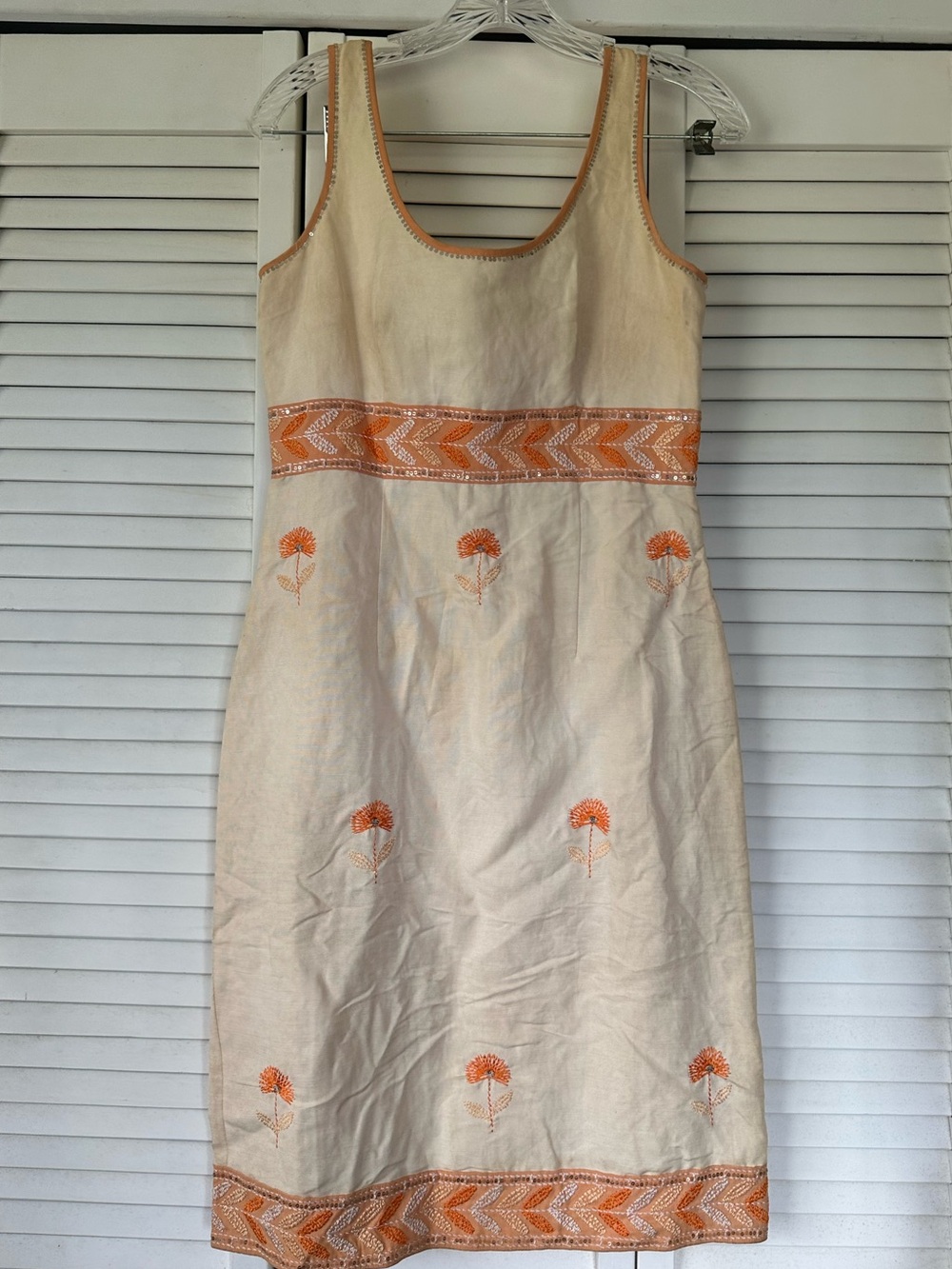 Cream Dress with Orange Embroidery